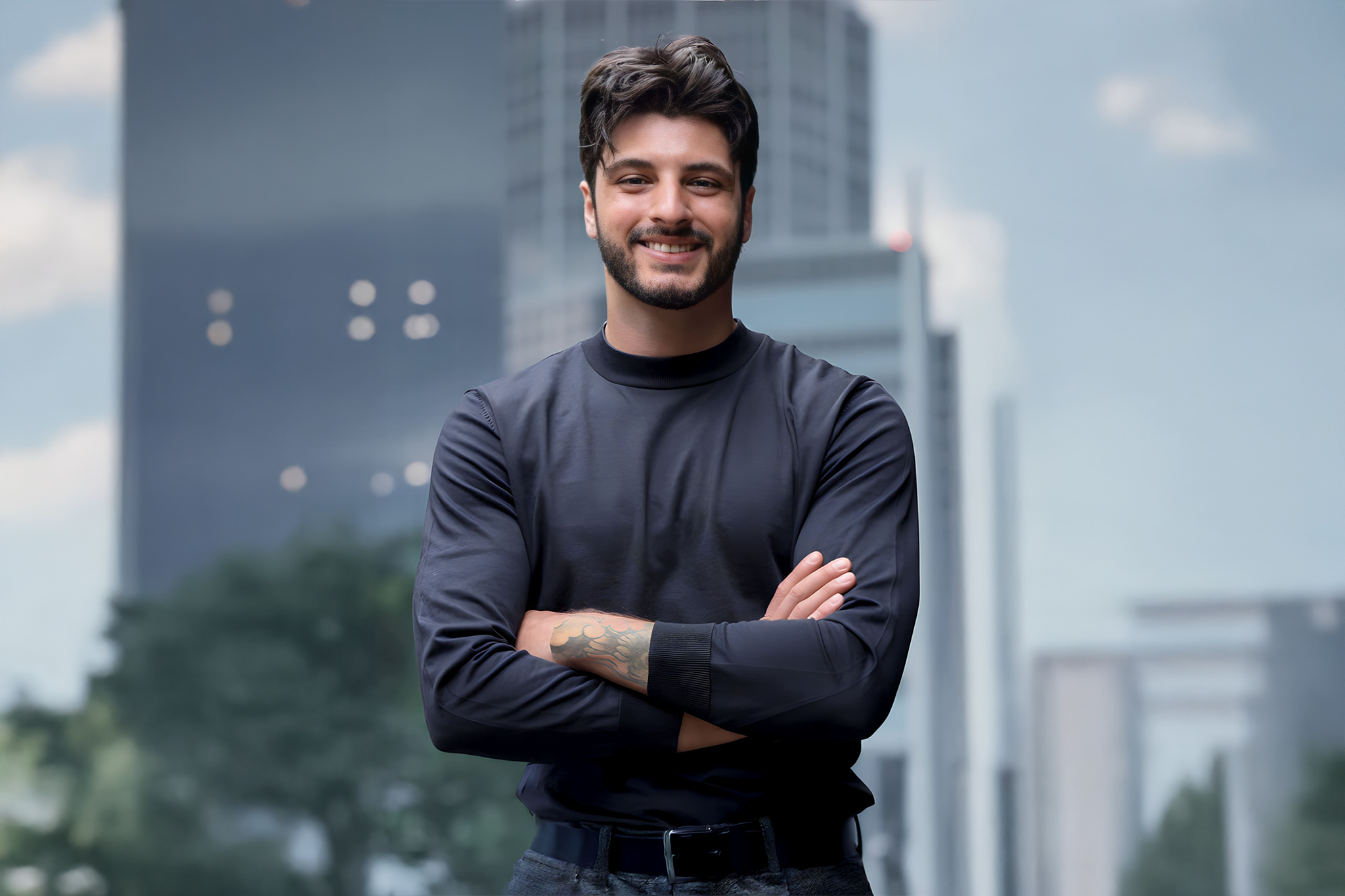 Foto do UX UI PRODUCT Designer Augusto Alexandre Giraud com prédios ao fundo em São Paulo